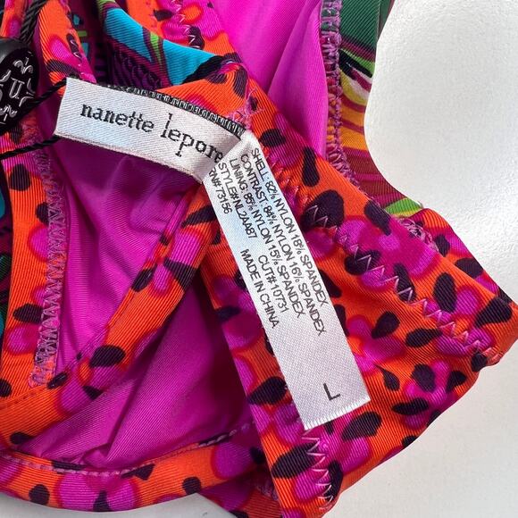 Nanette Lepore NWT Women's Bikini Wired Top Tassels Colorful Artsy Print Size L - Picture 5 of 11